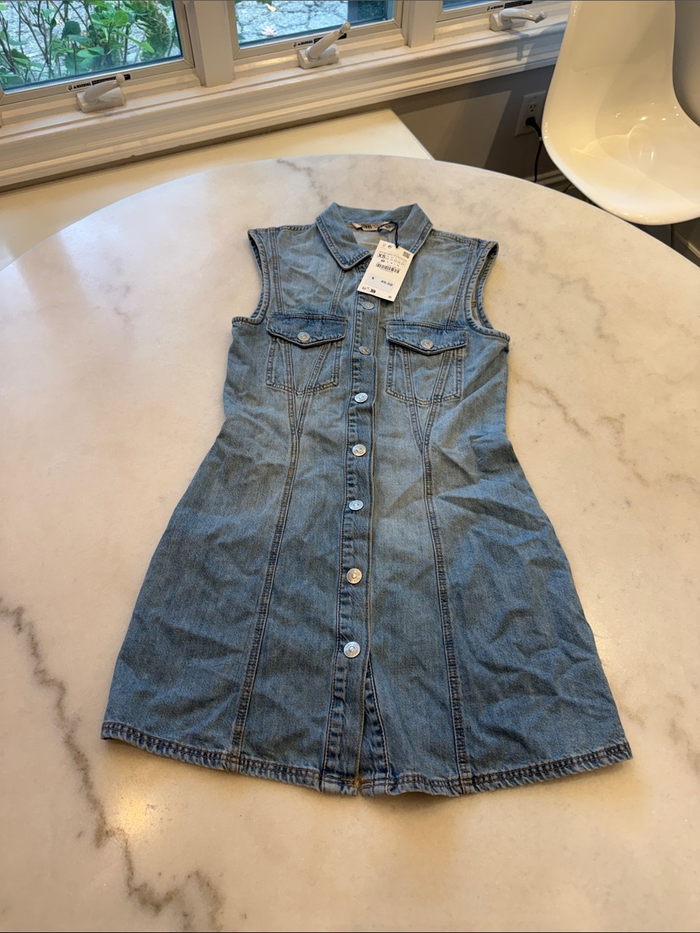 NWT Zara Light Blue Sleeveless Denim Button-Front Mini Dress